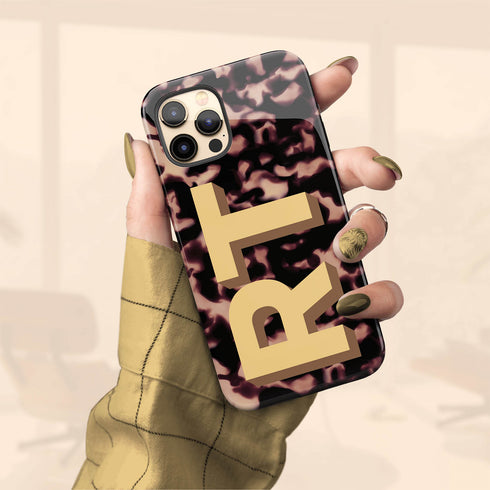 Custom 3D Initials Dark Tort iPhone Case